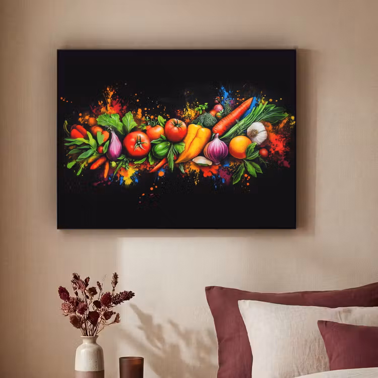 Groente - Eten - Kruiden - Graffiti - Koken Textielframe zwart klein -sfeer1