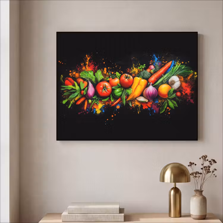Groente - Eten - Kruiden - Graffiti - Koken Textielframe - compleet frame klein -sfeer2