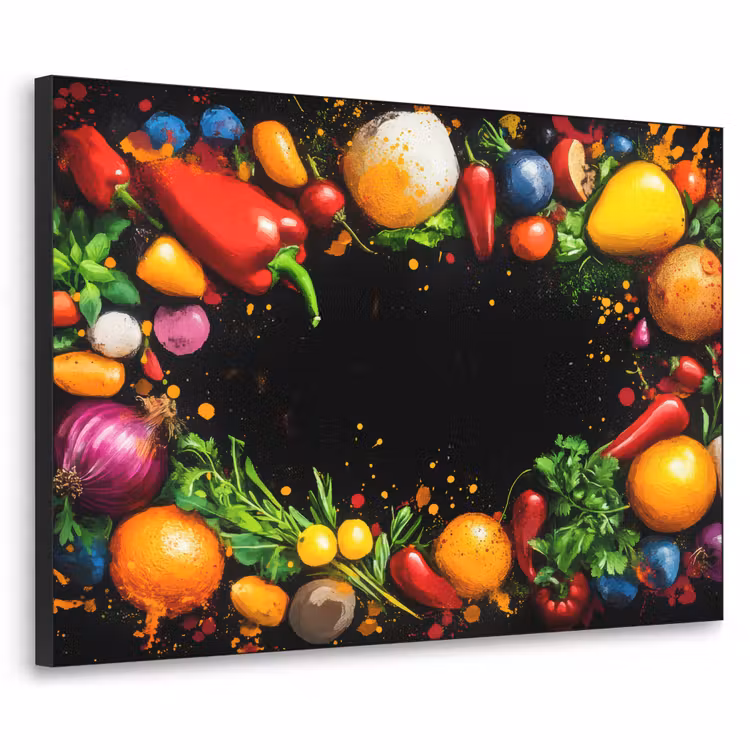 Groente - Graffiti - Kleurrijk - Koken - Abstract Textielframe zwart klein -3d
