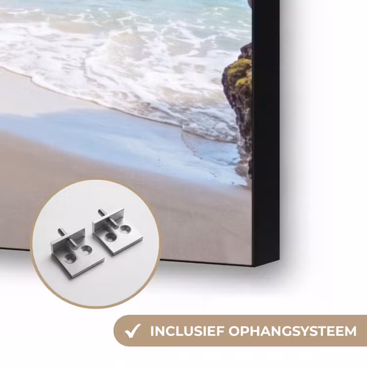 Grot - Strand - Zee - Blauw Textielframe zwart klein -USP_ophangsysteemNL