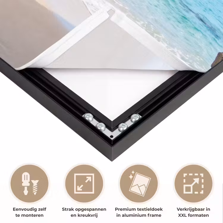 Grot - Strand - Zee - Blauw Textielframe zwart klein -USP_feed_closeupNL