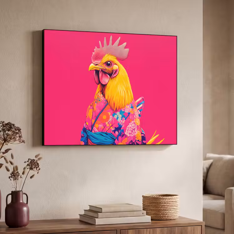 Haan - Kleurrijk - Kimono - Roze Textielframe - compleet frame klein -sfeer3