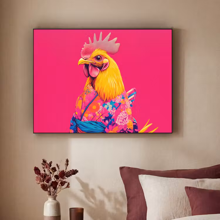 Haan - Kleurrijk - Kimono - Roze Textielframe - compleet frame klein -sfeer1