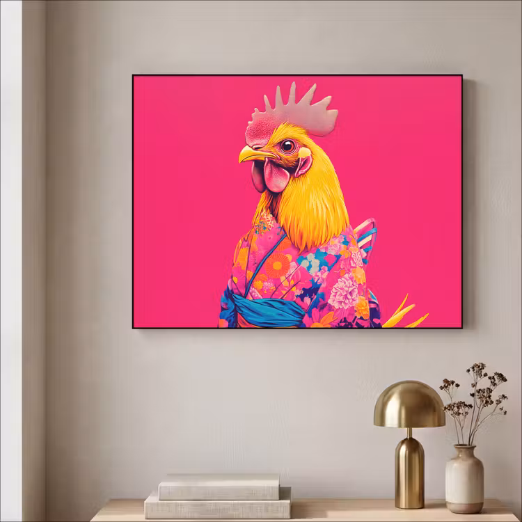 Haan - Kleurrijk - Kimono - Roze Textielframe zwart klein -sfeer2