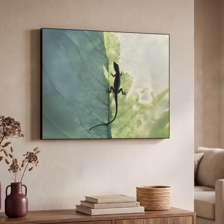 Hagedis - Blad - Nerven - Groen Textielframe - compleet frame klein -sfeer3