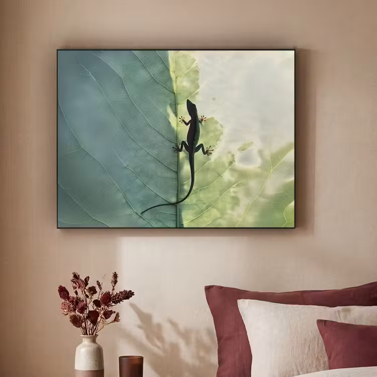 Hagedis - Blad - Nerven - Groen Textielframe - compleet frame klein -sfeer1