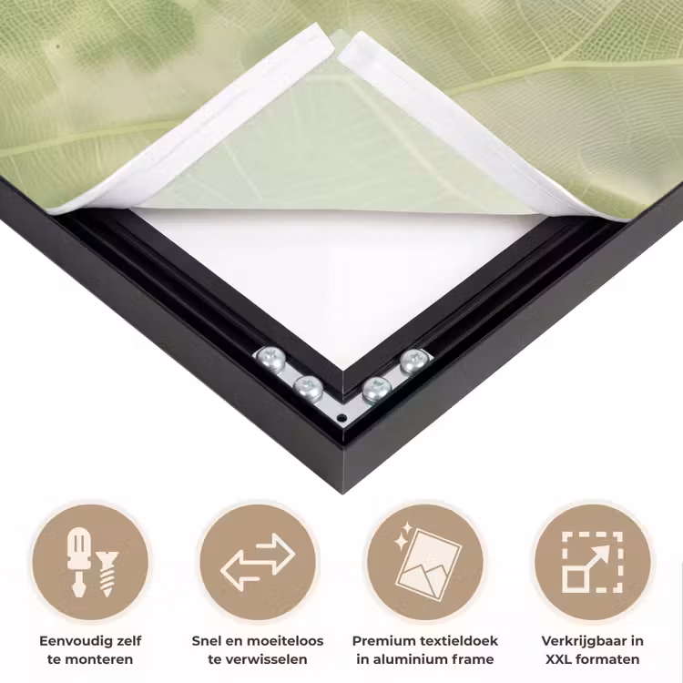 Hagedis - Blad - Nerven - Groen Textielframe zwart klein -USP_closeupNL