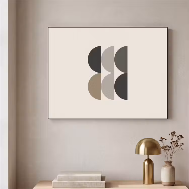 Halve cirkels - Aardetinten - Grafisch Textielframe zwart klein -sfeer2