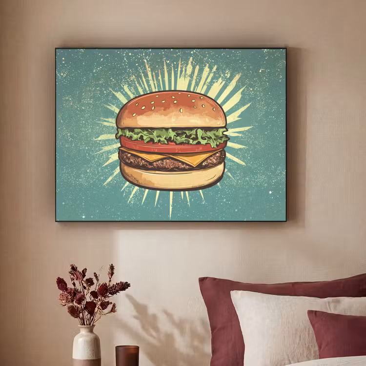 Hamburger - Illustratie - Sla - Kaas Textielframe - compleet frame klein -sfeer1