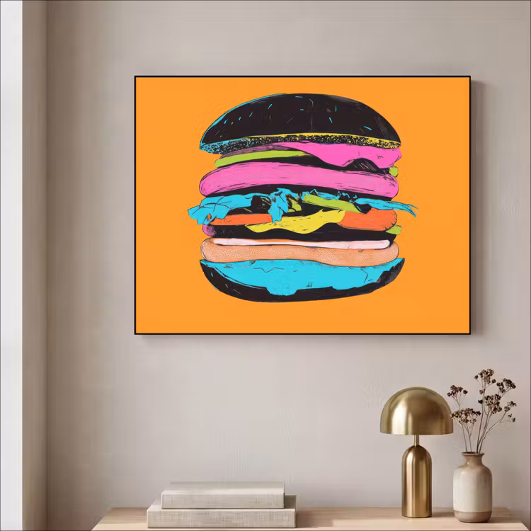 Hamburger - Kleurrijk - Speels Textielframe - compleet frame klein -sfeer2