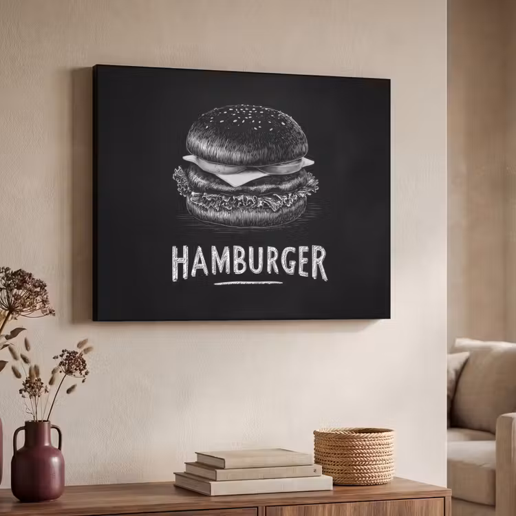 Hamburger - Krijttekst - Zwart - Wit Textielframe - compleet frame klein -sfeer3