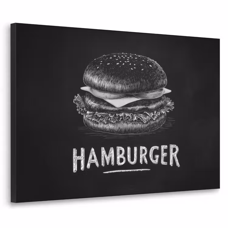 Hamburger - Krijttekst - Zwart - Wit Textielframe zwart klein -3d