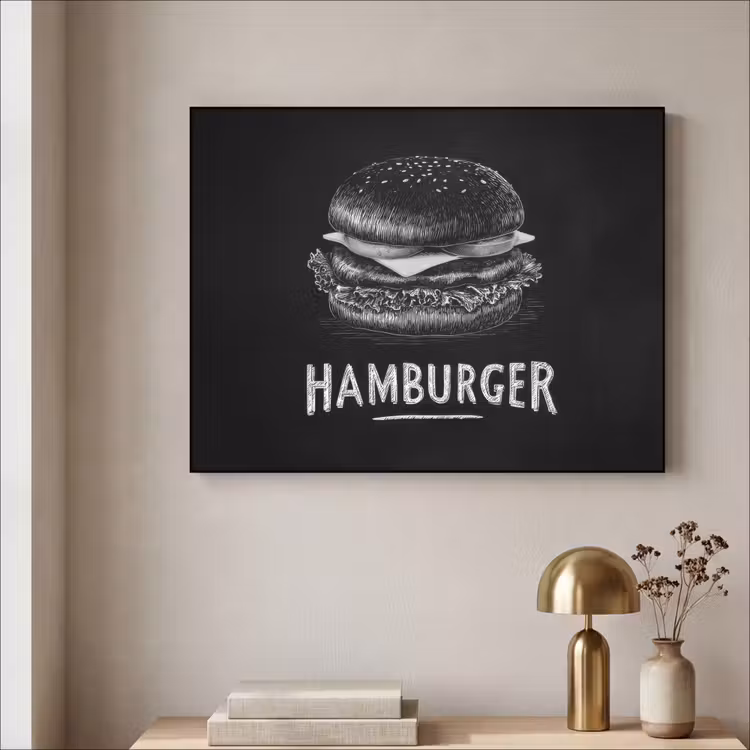 Hamburger - Krijttekst - Zwart - Wit Textielframe zwart klein -sfeer2