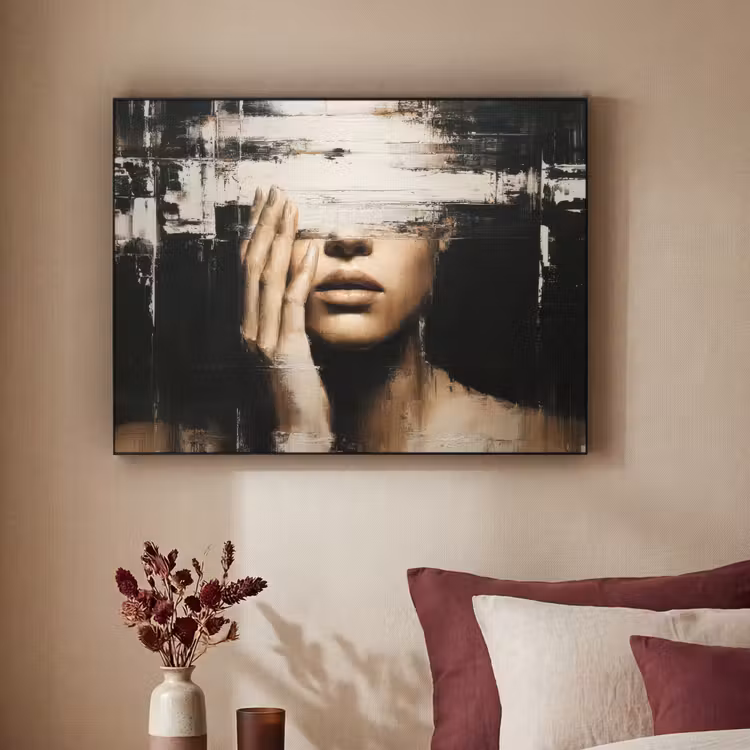 Hand - Gezicht - Strepen - Abstract Textielframe - compleet frame klein -sfeer1