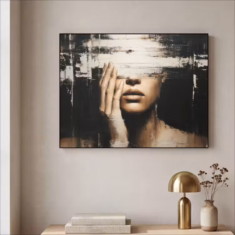 Hand - Gezicht - Strepen - Abstract Textielframe - compleet frame klein -sfeer2