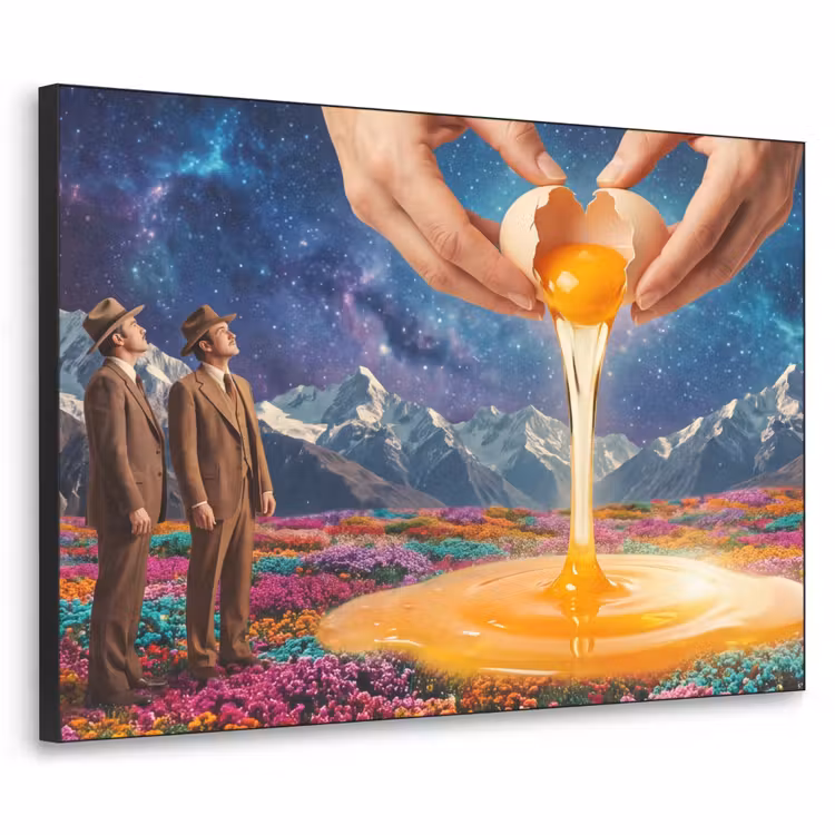 Art frame - Handen - Ei - Surrealisme - Handen - Ei - Surrealisme Textielframe zwart klein
