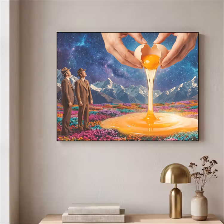 Art frame - Handen - Ei - Surrealisme - Handen - Ei - Surrealisme Textielframe zwart klein
