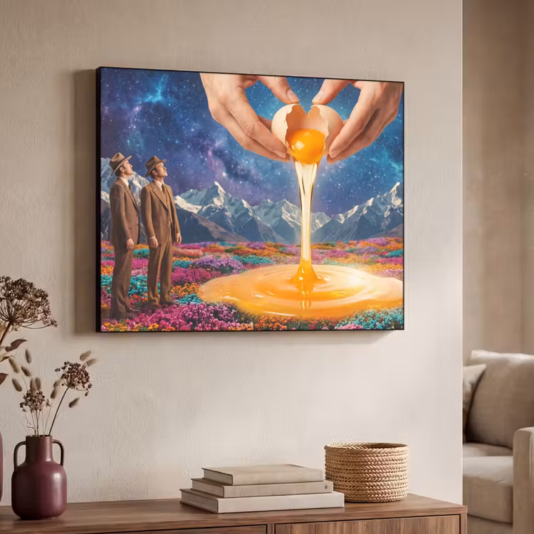 Art frame - Handen - Ei - Surrealisme - Handen - Ei - Surrealisme Textielframe zwart klein