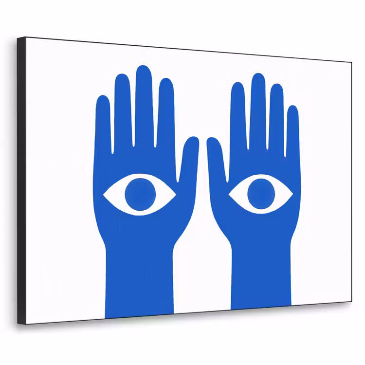 Handen - Twee - Ogen - Blauw Textielframe - compleet frame klein -3d
