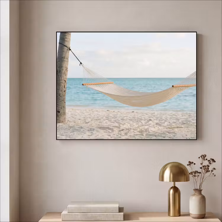 Hangmat - Strand - Wit Textielframe zwart klein -sfeer2