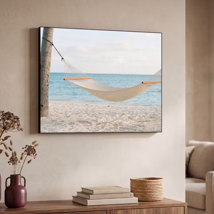 Hangmat - Strand - Wit Textielframe zwart klein -sfeer3