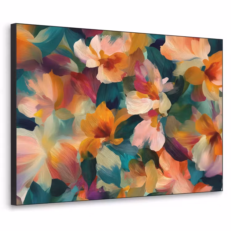 Harmonieus - Abstracte bloemen - Warme tinten Textielframe - compleet frame klein -3d