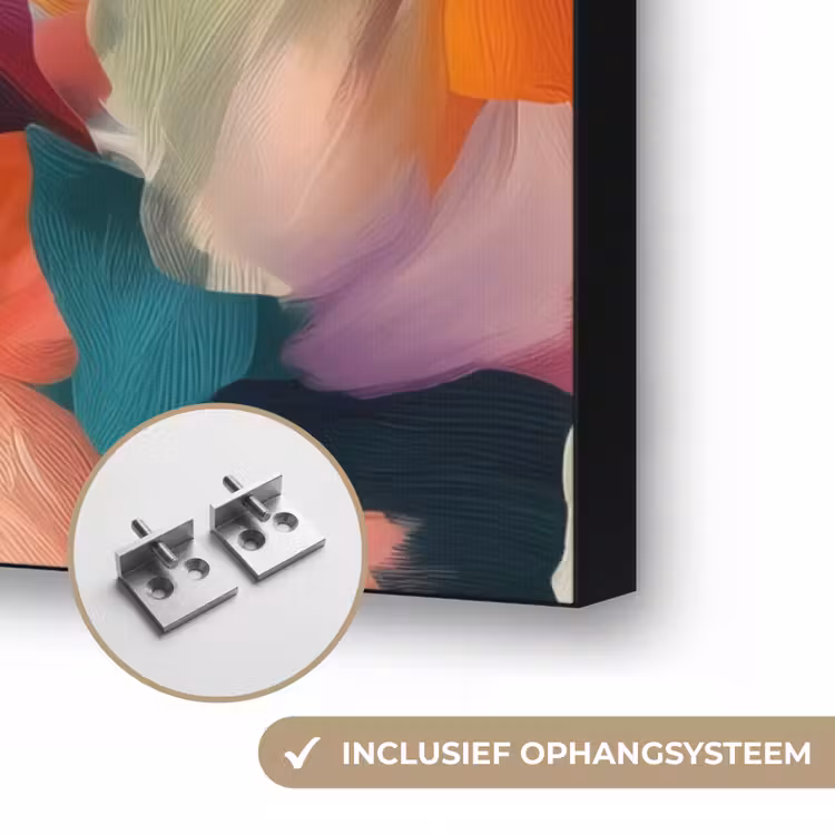 Harmonieus - Abstracte bloemen - Warme tinten Textielframe zwart klein -USP_ophangsysteemNL