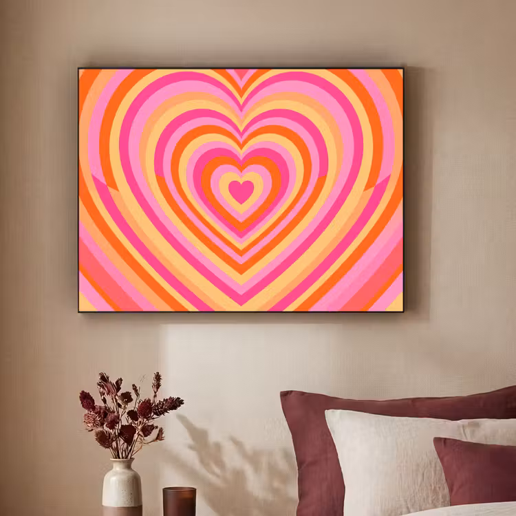 Hart - Concentrisch - Abstract - Liefde - Kleurrijk Textielframe zwart klein -sfeer1