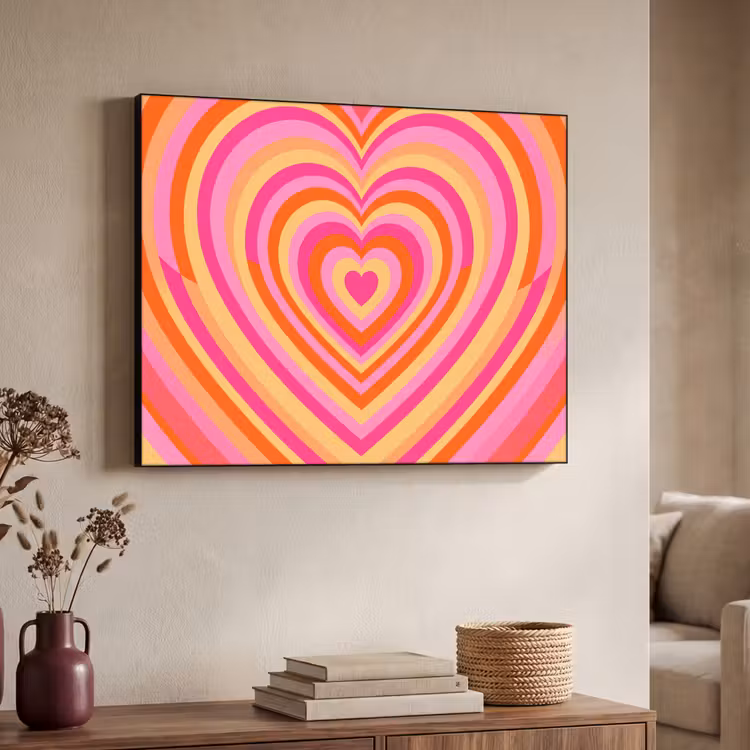 Hart - Concentrisch - Abstract - Liefde - Kleurrijk Textielframe zwart klein -sfeer3