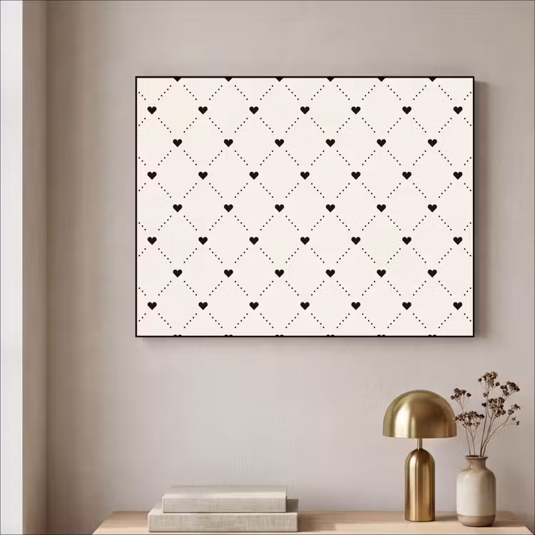 Hart - Dotline - Wit - Zwart Textielframe zwart klein 947 -sfeer2