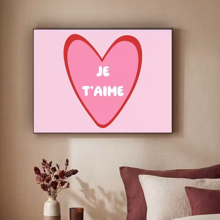 Hart - Frans - Valentijn - Roze Textielframe zwart klein -sfeer1