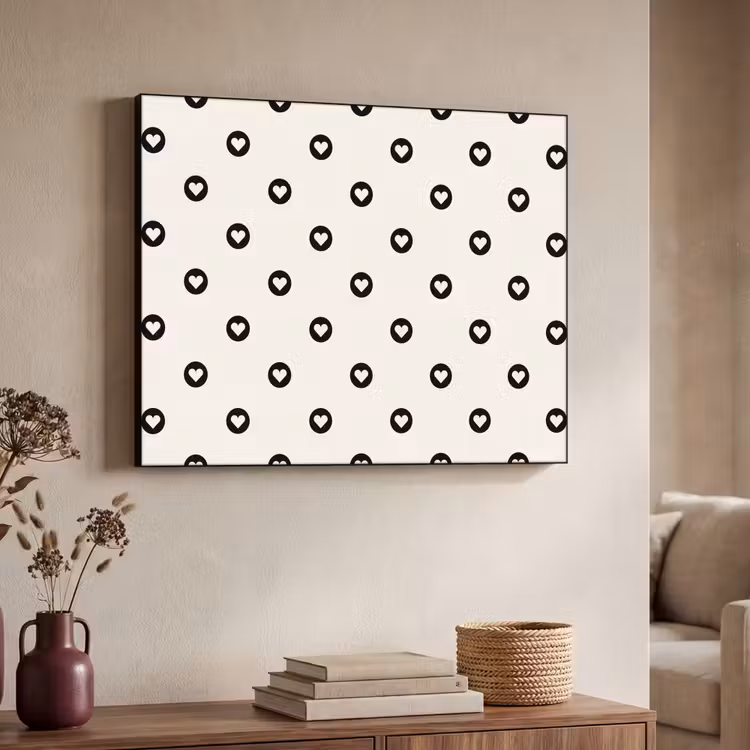 Hart - Rond - Wit - Zwart Textielframe zwart klein 947 -sfeer3