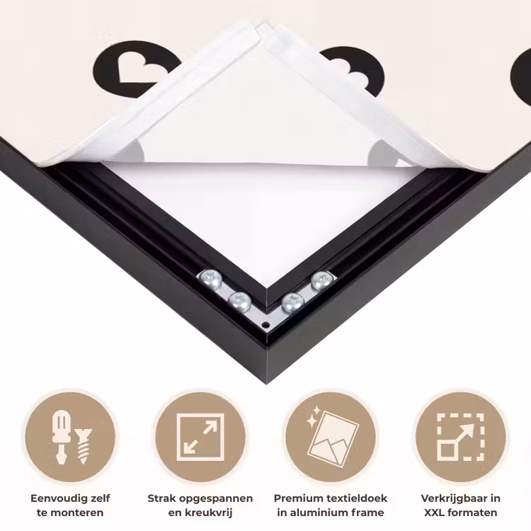 Hart - Rond - Wit - Zwart Textielframe zwart klein 947 -USP_feed_closeupNL