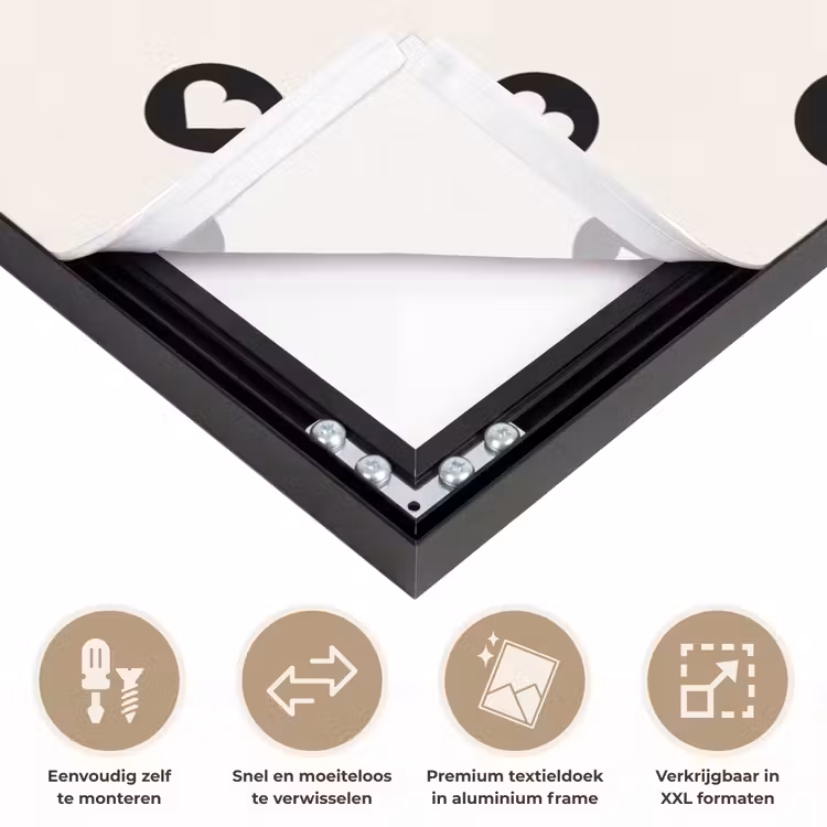 Hart - Rond - Wit - Zwart Textielframe zwart klein 947 -USP_closeupNL
