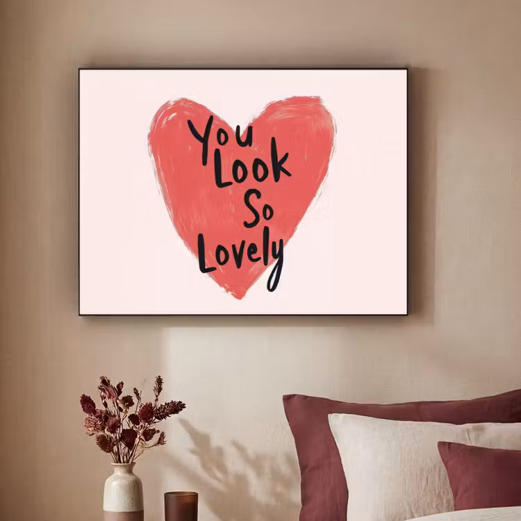 Hart - Rood - Valentijn Textielframe zwart klein -sfeer1