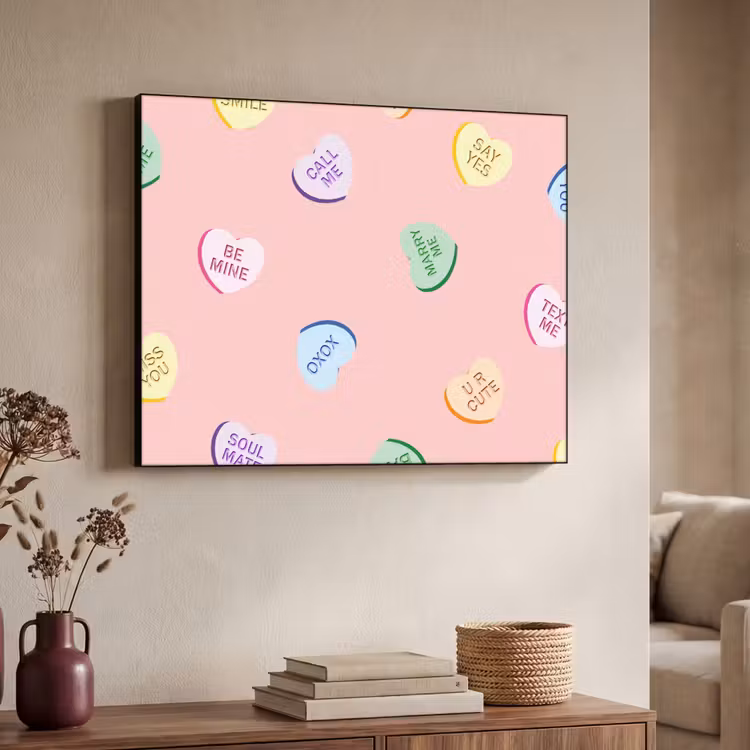 Hart - Snoep - Pastel - Tekst Textielframe zwart klein -sfeer3
