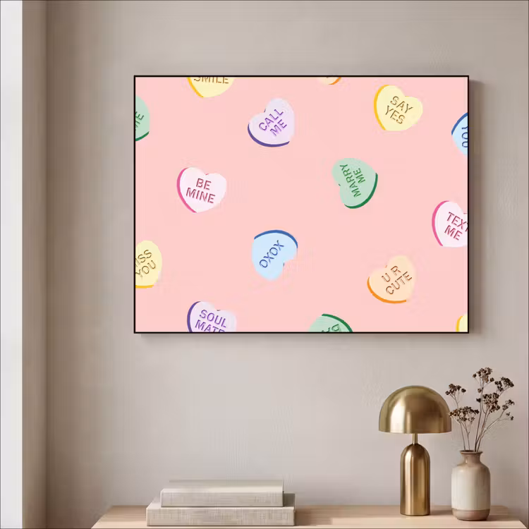Hart - Snoep - Pastel - Tekst Textielframe - compleet frame klein -sfeer2