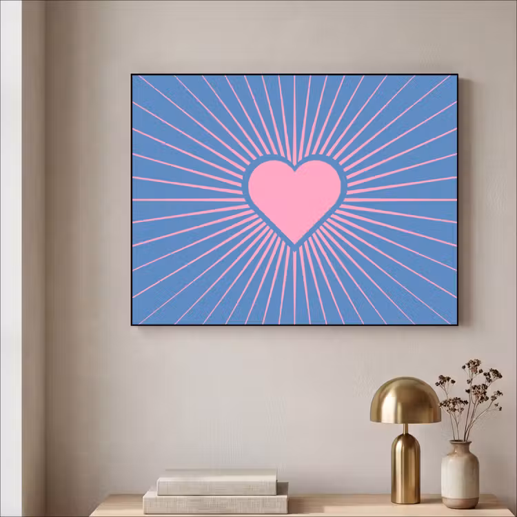 Hart - Stralen - Liefde - Modern - Roze Textielframe zwart klein -sfeer2