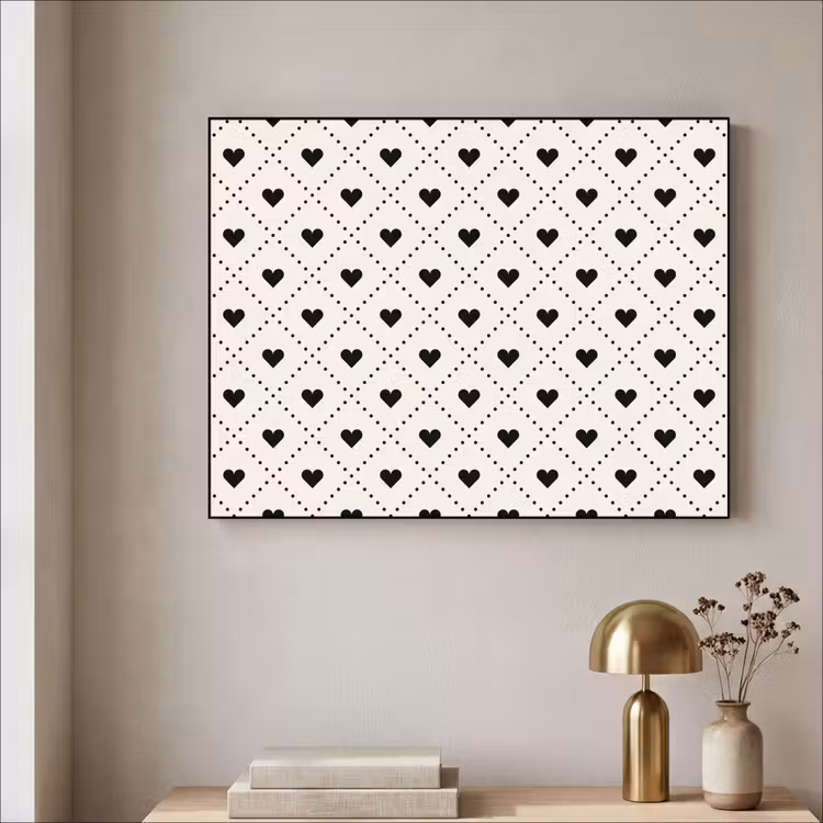 Hart - Vierhoek - Wit - Zwart Textielframe zwart klein 947 -sfeer2