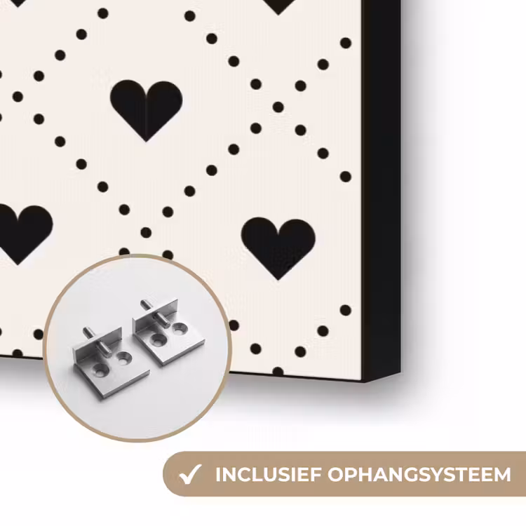 Hart - Vierhoek - Wit - Zwart Textielframe zwart klein 947 -USP_ophangsysteemNL