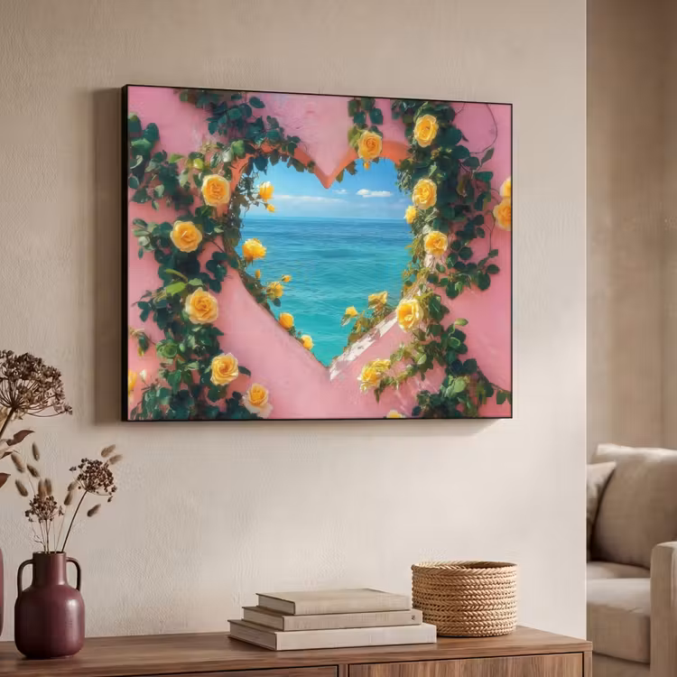 Hart - Zee - Muur Textielframe zwart klein -sfeer3