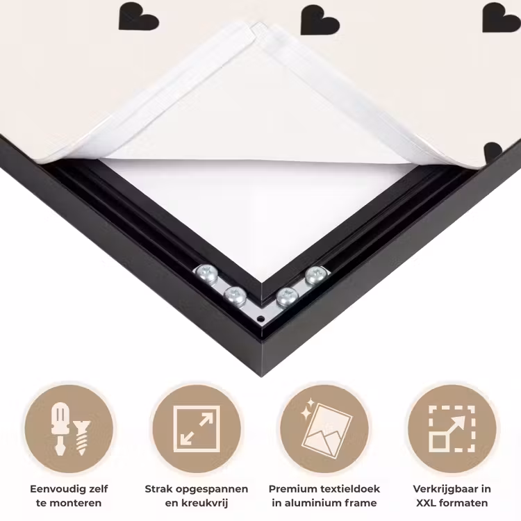 Harten - Liefde - Zwart - Wit Textielframe zwart klein 947 -USP_feed_closeupNL