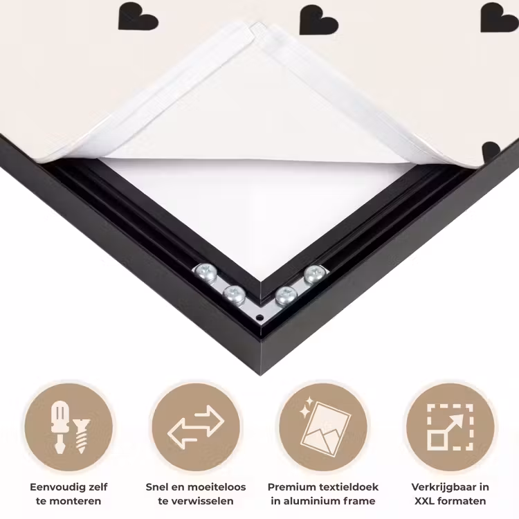 Harten - Liefde - Zwart - Wit Textielframe zwart klein 947 -USP_closeupNL