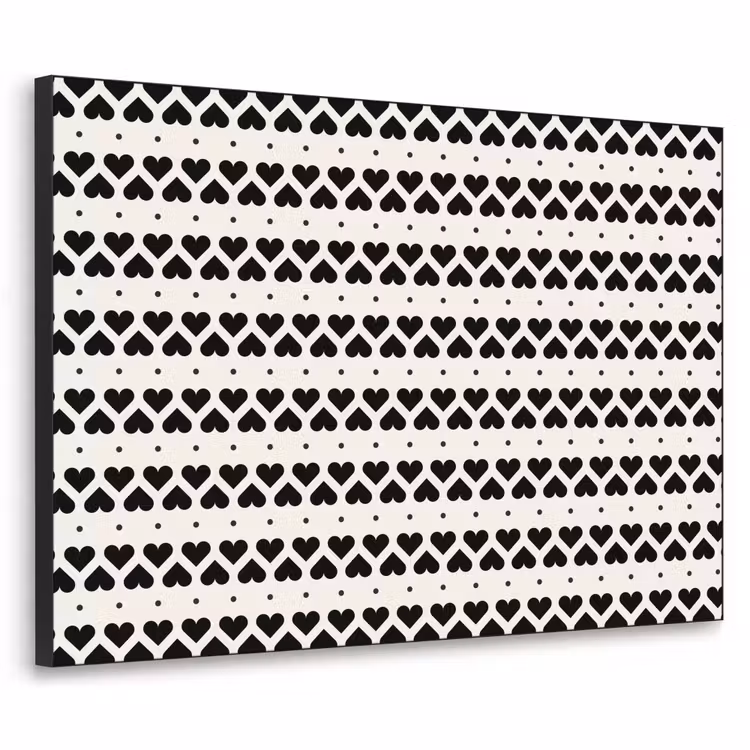 Harten - Lijn - Wit - Zwart Textielframe - compleet frame klein 947 -3d