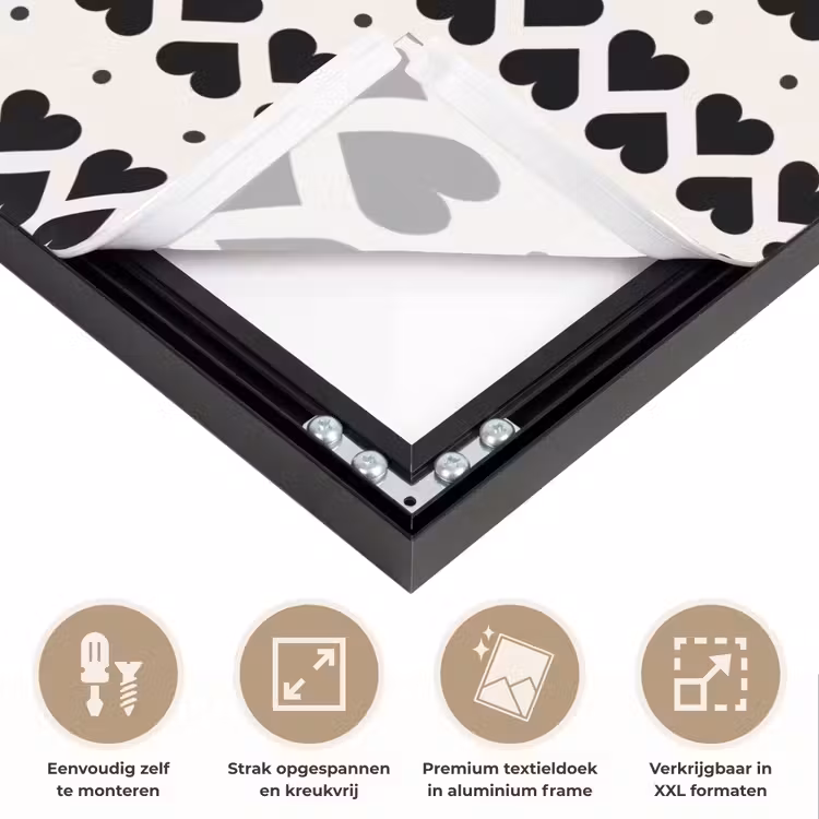 Harten - Lijn - Wit - Zwart Textielframe zwart klein 947 -USP_feed_closeupNL