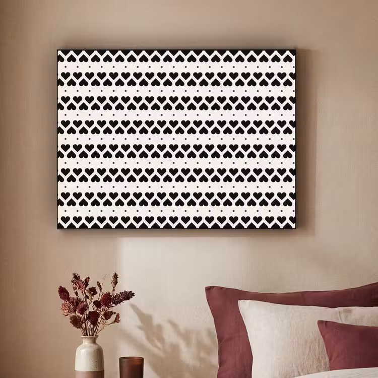 Harten - Lijn - Wit - Zwart Textielframe - compleet frame klein 947 -sfeer1