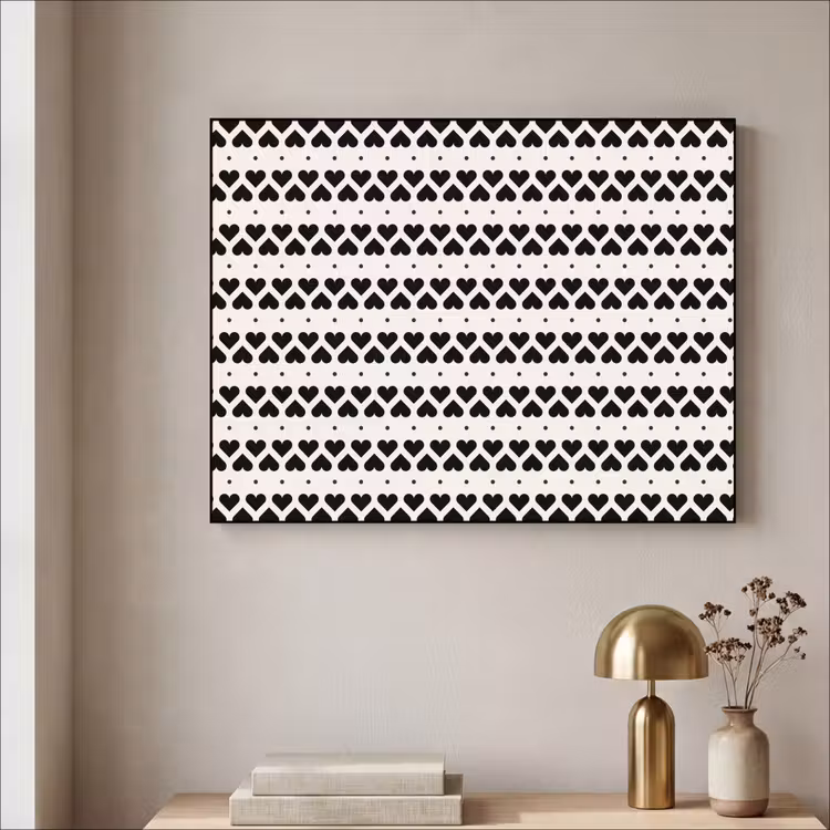 Harten - Lijn - Wit - Zwart Textielframe - compleet frame klein 947 -sfeer2
