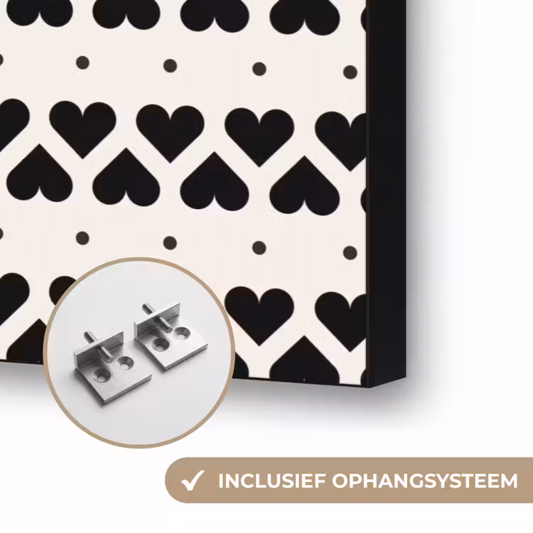 Harten - Lijn - Wit - Zwart Textielframe zwart klein 947 -USP_ophangsysteemNL