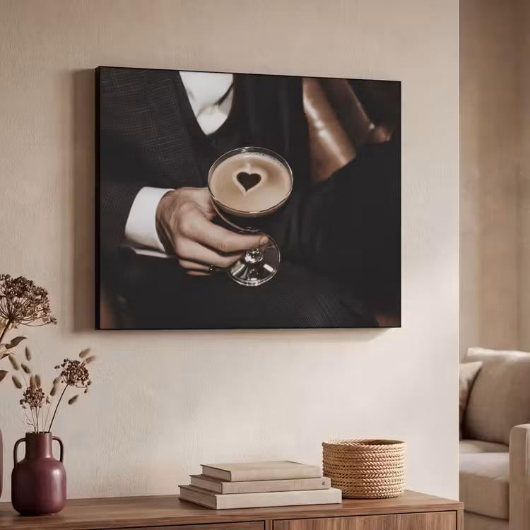 Hartje - Cocktail - Espresso Martini - Hand Textielframe zwart klein -sfeer3