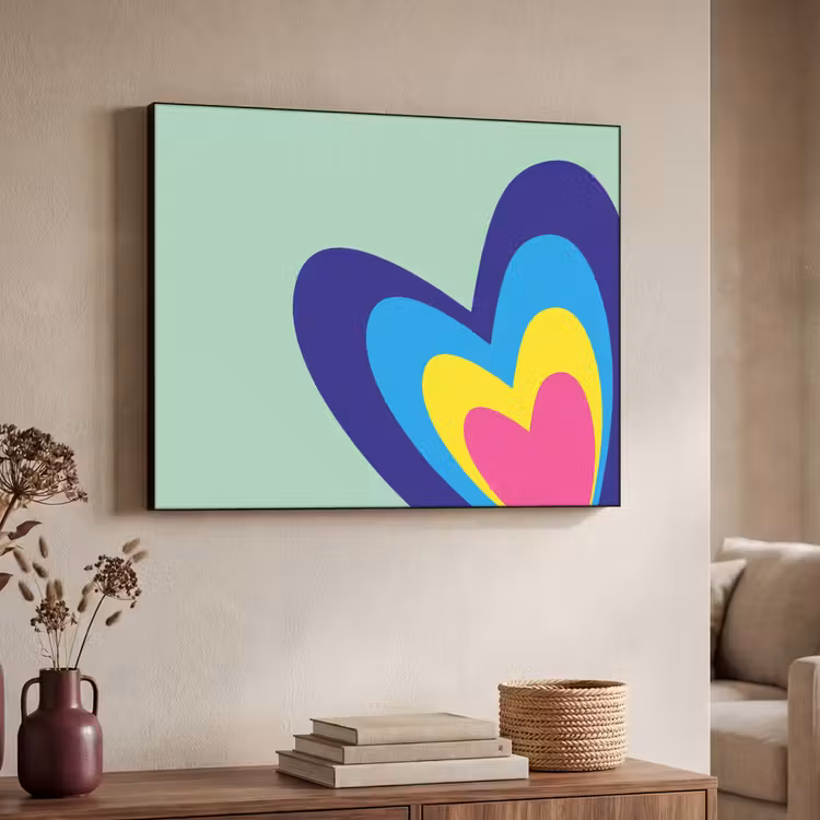 Hartjes - Kleurrijk - Valentijn Textielframe zwart klein -sfeer3